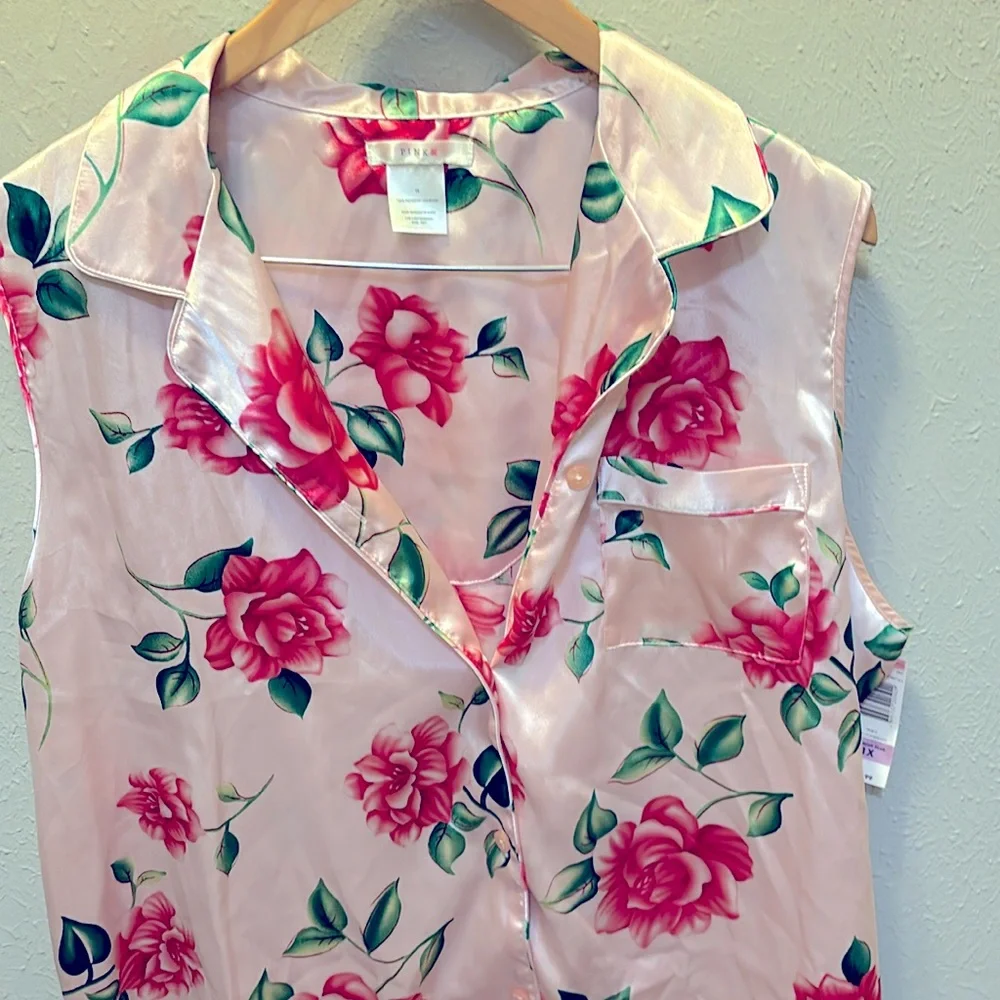 Pink Floral 2 Piece Satin Pajamas Loungewear Sleepwear Women’s Plus Size 1X NWT - Picture 9 of 11